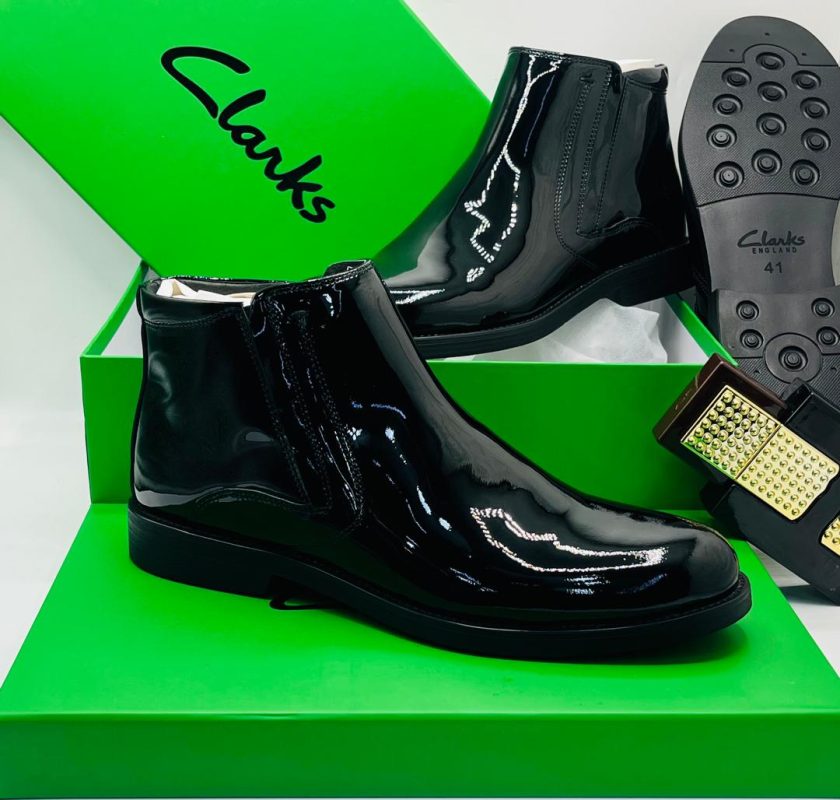 Clarks Black Patent Leather Ankle Boots