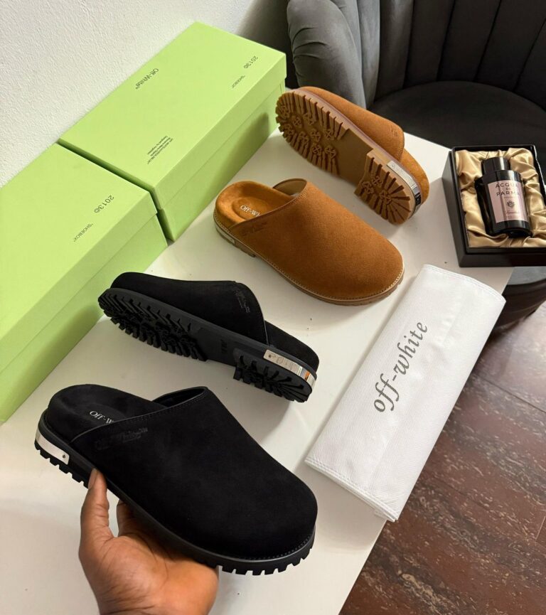 Off-White slippers in various colors and styles, showcasing the brand's range and quality.