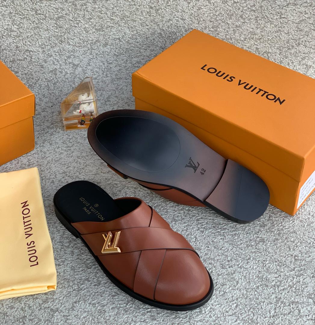 Premium Brown Leather Slides for men