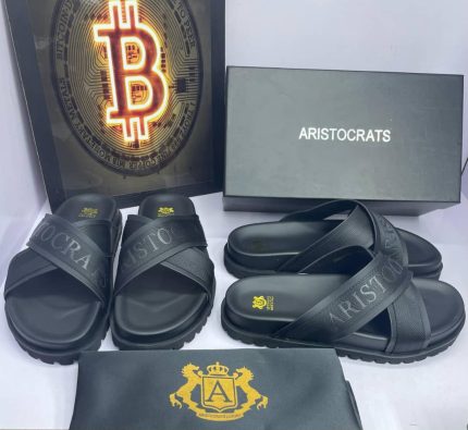 Men’s Classic Black Leather Slippers – Designer-Inspired Comfort