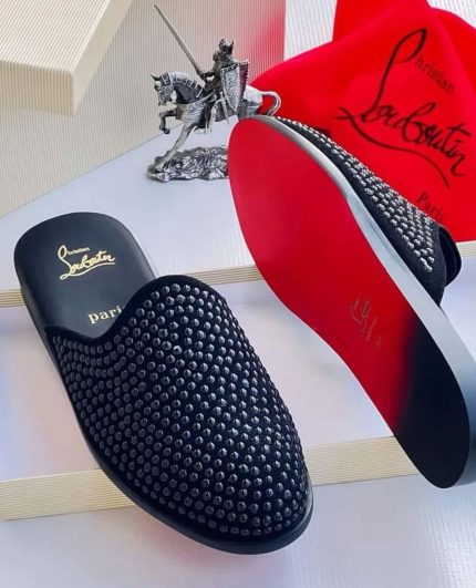 Christian Louboutin Black Suede Studded Half Shoes – Iconic Luxury