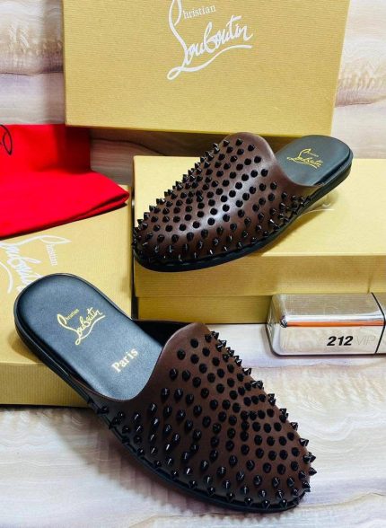 Christian Louboutin Men’s Spiked Half Shoe – Brown Leather Luxury