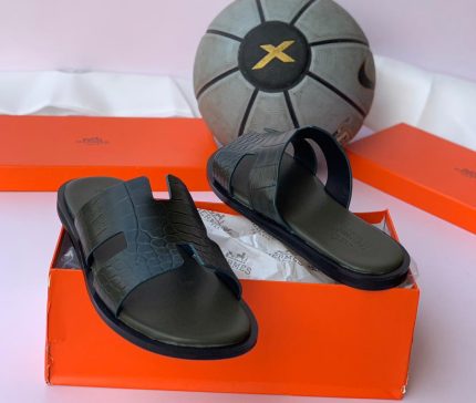 Green Crocodile-Embossed Leather H-Strap Slides – Luxury Men’s Sandals