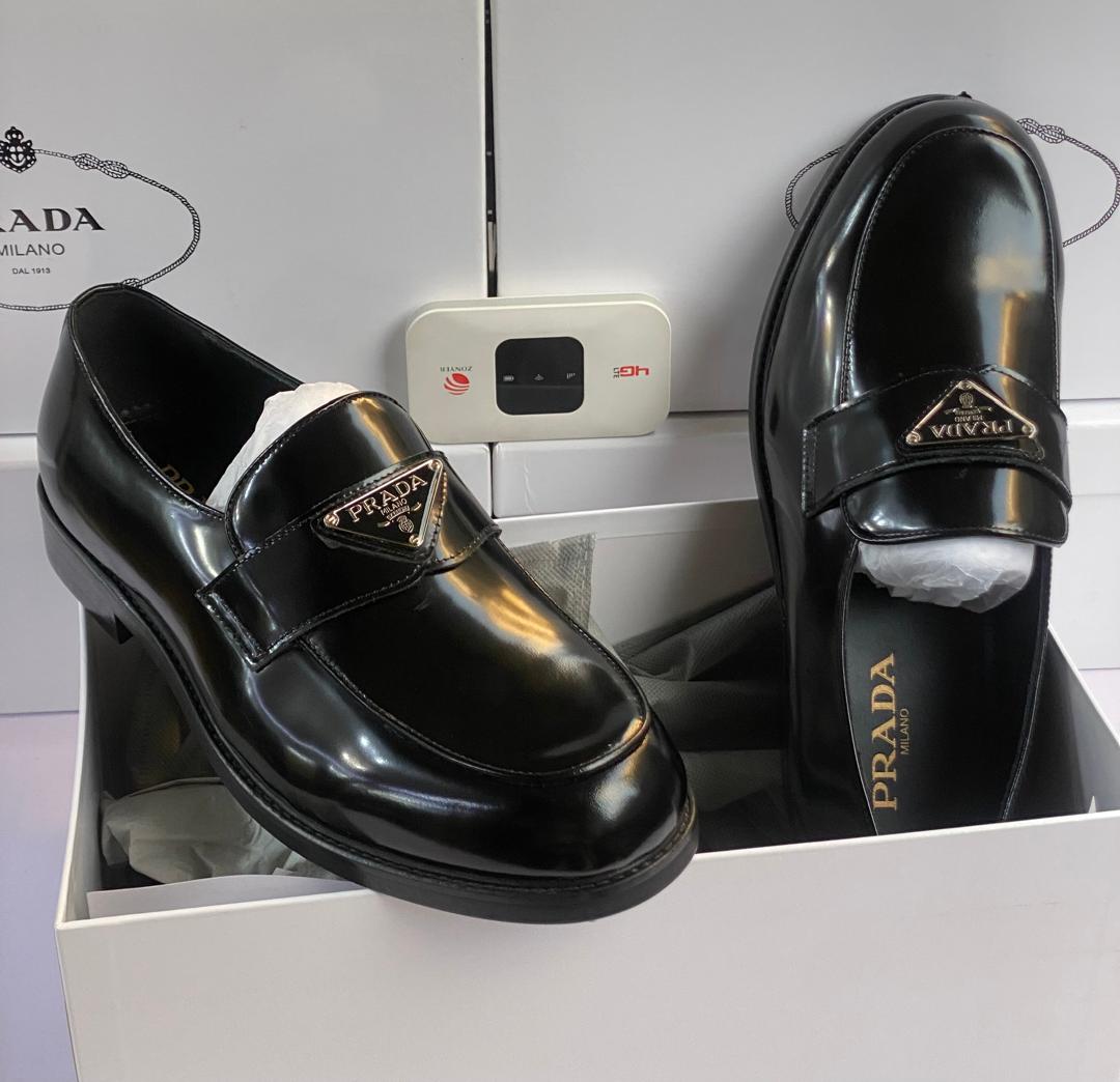 Prada Brushed Leather Loafers – Black Italian Luxury