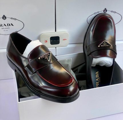 Prada Brushed Leather Loafers – Cordovan Burgundy Luxury