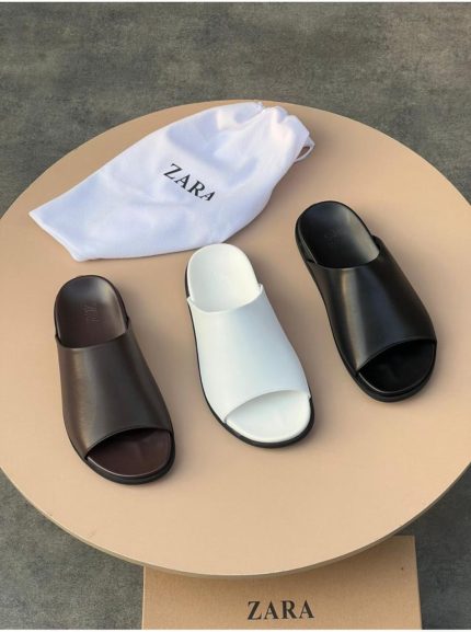 Zara Premium Leather Cross-Strap Palm Slippers