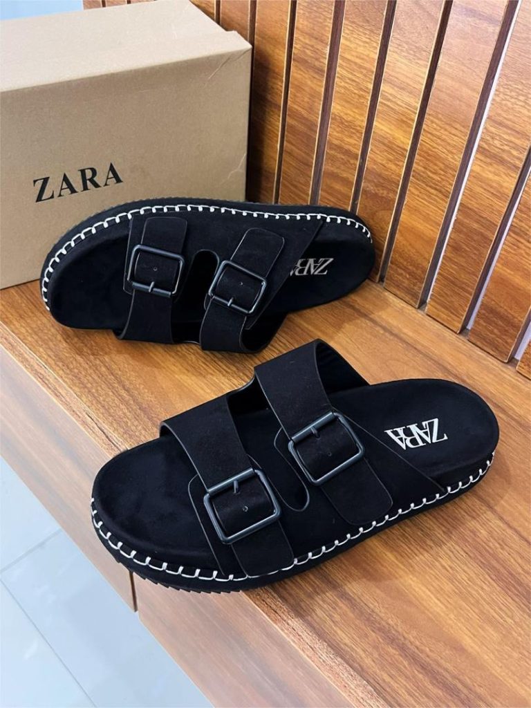Zara Men's Black Suede Double-Buckle Sandals