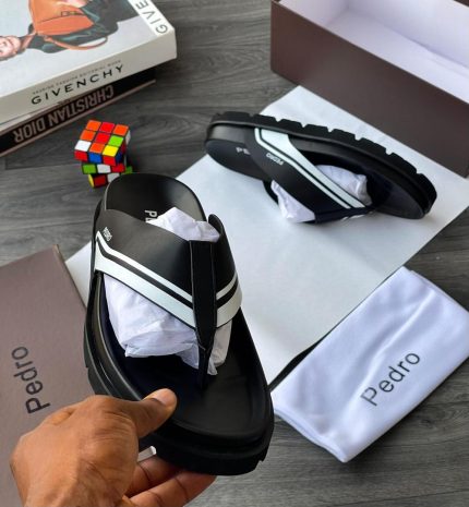 Pedro Men's Black Slides with White Contrast Detailing
