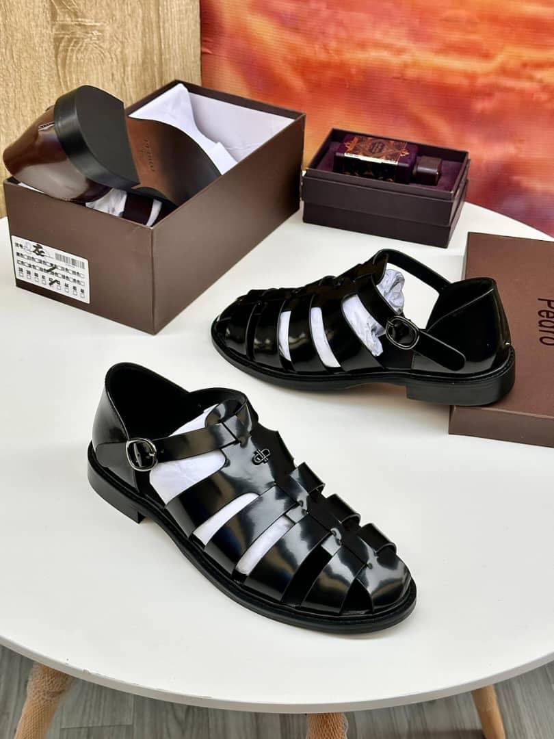 Pedro Men's Black Leather Slingback Sandals