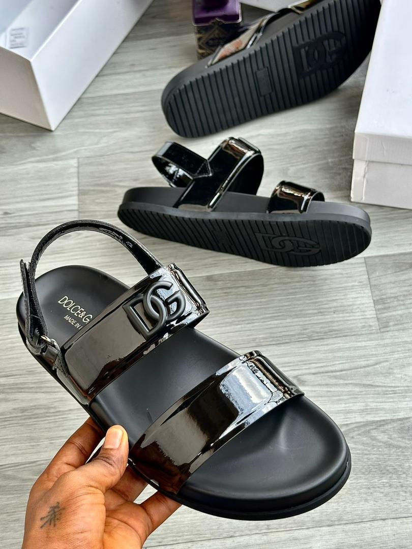 Dolce & Gabbana Patent Black DG Logo Sandals
